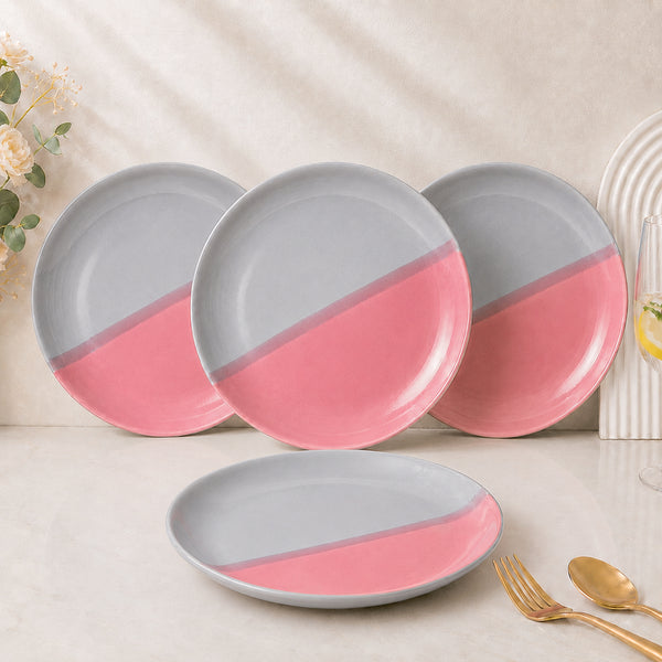 Grey Pink Ceramic Quarter Plates - Set of 4