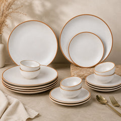 White Matte Brown Ceramic Dinner Set of 18 Pieces