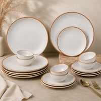 White Matte Brown Ceramic Dinner Set of 18 Pieces