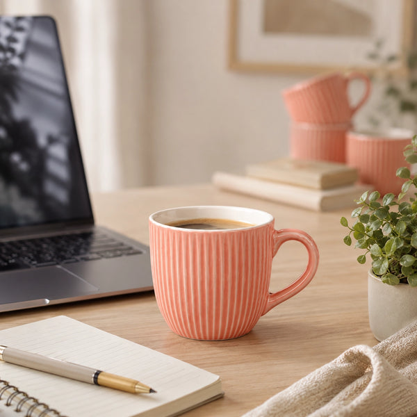 Peach Fringe Ceramic Tea Cup Set of 6, 220 ML Each, Microwave and Dishwasher Safe Coffee Cups