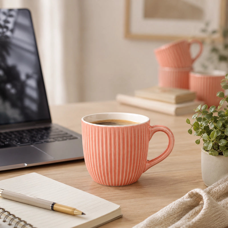 Peach Fringe Ceramic Tea Cup Set of 6, 220 ML Each, Microwave and Dishwasher Safe Coffee Cups