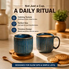 Glam Blue Fringe Stackable Ceramic Tea Cup Set of 6, 160 ML