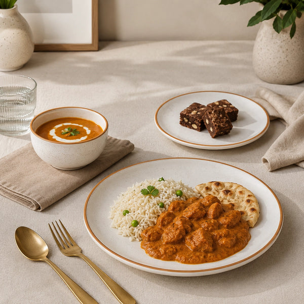 White Matte Brown Ceramic Dinner Set of 18 Pieces