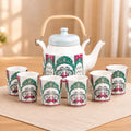 Peagal Glass Ceramic Tea Set with Kettle (6 Cups & 1 Kettle)