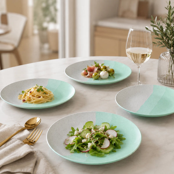 TT Green Matte Ceramic Quarter Plates Set of 6 – Chip-Resistant
