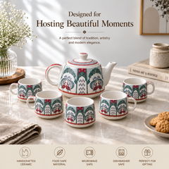Peagal Ceramic Tea Set With 6 Cups and Kettle