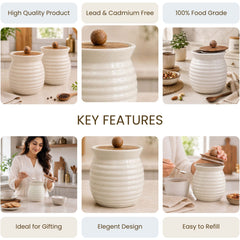 The Earth Store Cream Ring Ceramic Pickle Jar Set of 2 (750ML) – Airtight Kitchen Storage