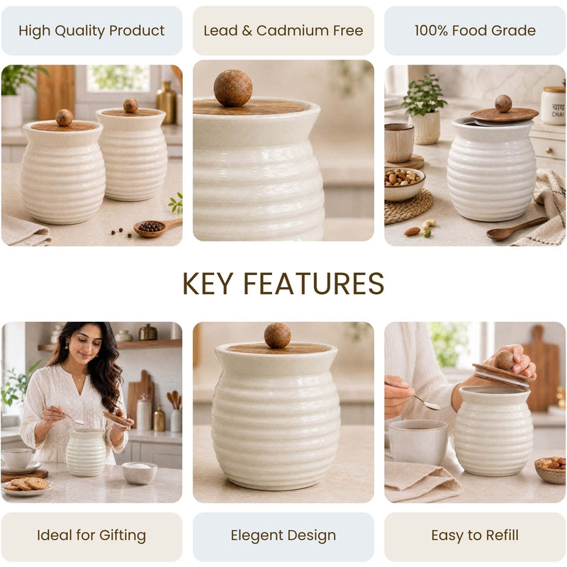 The Earth Store Cream Ring Ceramic Pickle Jar Set of 2 (750ML) – Airtight Kitchen Storage