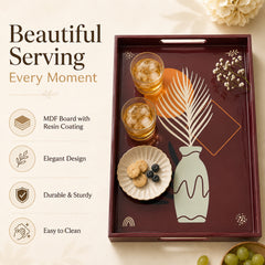 Brown Abstract Botanica Wooden Serving Tray Set of 3