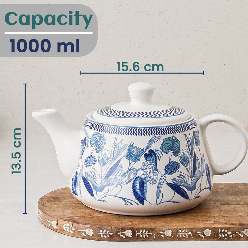 Blue Petals Ceramic Tea Kettle Cup Set of 6