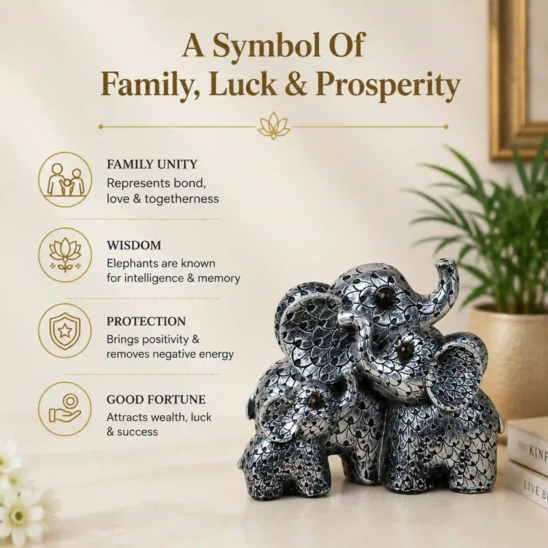 Elegant Antique Silver Elephant Family Sculpture
