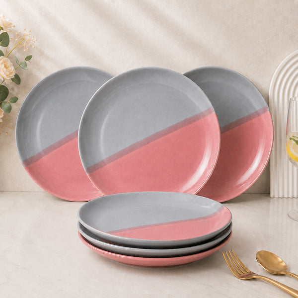 Grey Pink Ceramic Quarter Plates - Set of 6