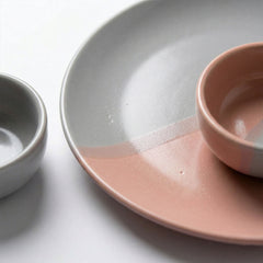 Grey Pink Ceramic Dinner Set - 30 Piece Family Dining Set