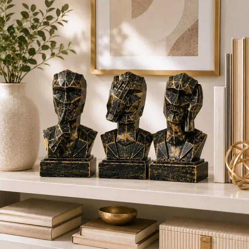 Geometric Mindful Thinker Sculpture Trio