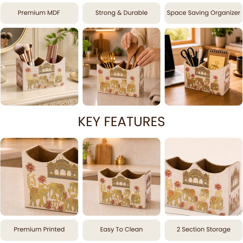 Regal Elephant Wooden 2-Section Cutlery Holder