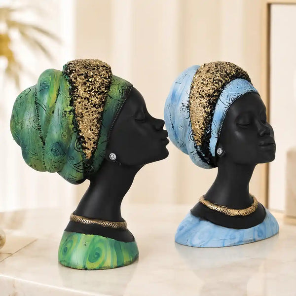 Regal Noir & Gold Sculptural Bust Duo