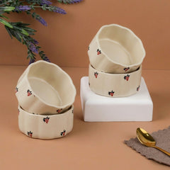 Cream Grapes Ceramic Vegetable Bowl Set of 4 (250ML)