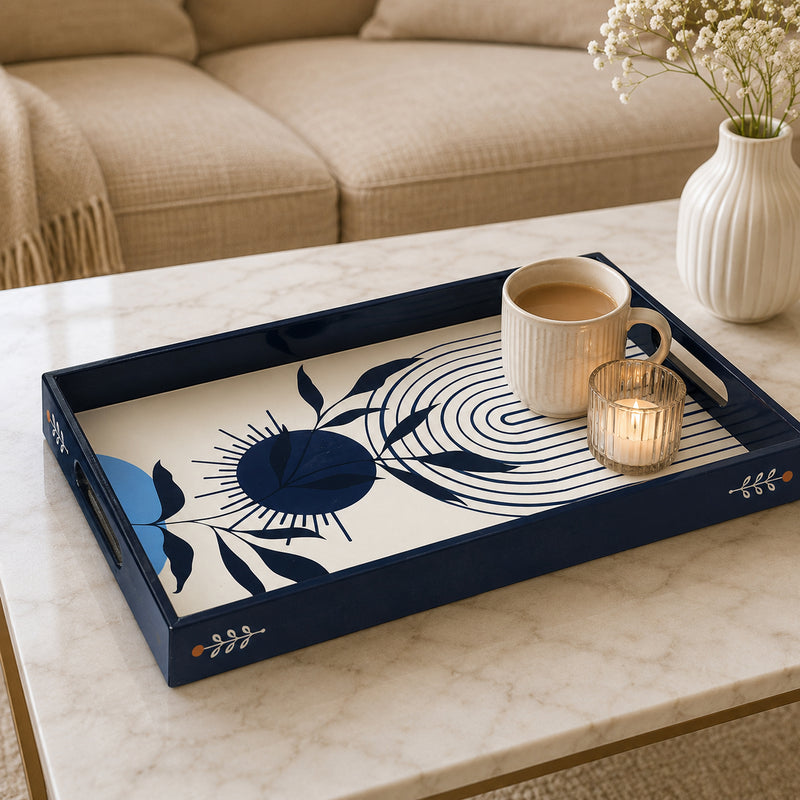 Indigo Botanica Wooden Serving Tray Set of 3