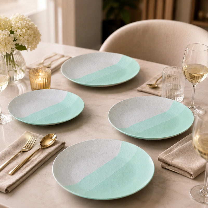 TT Green Matte Ceramic Quarter Plates Set of 6 – Chip-Resistant