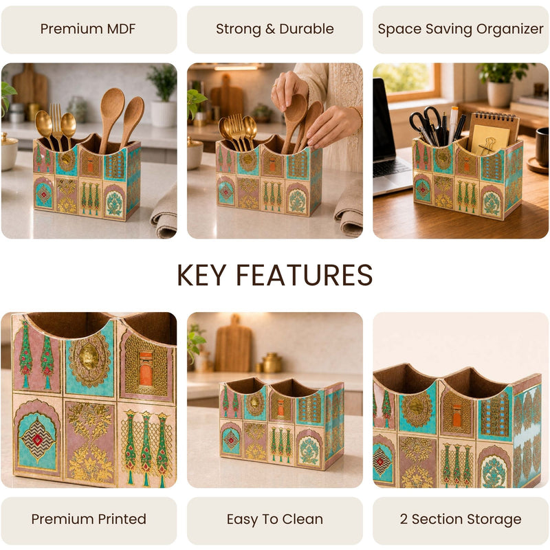 Mughal Heritage Wooden 2-Section Cutlery Holder