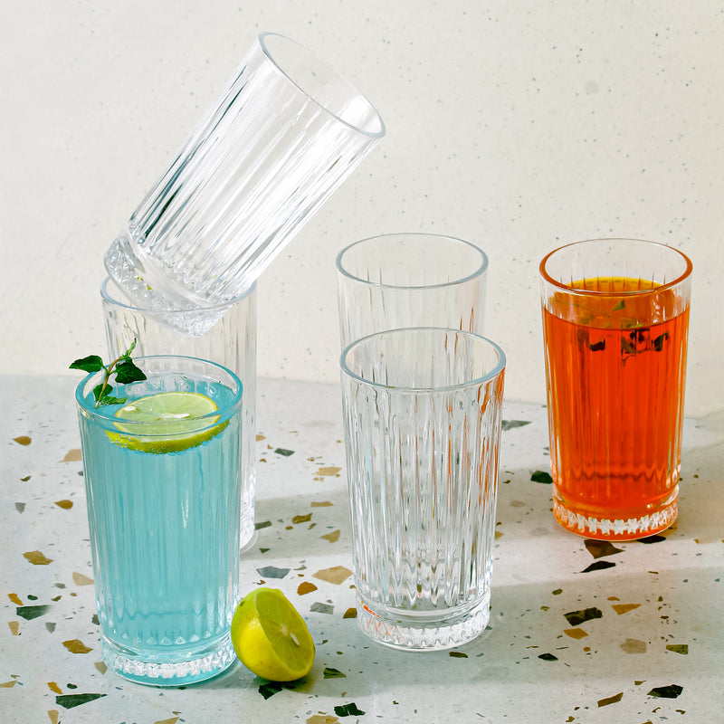 Lined Clear Water Glasses Set of 6, 280 ML