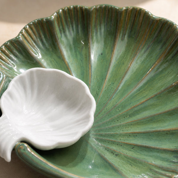 Green Sea Shell Ceramic Platter – Microwave & Dishwasher Safe Serving Platter Ceramic