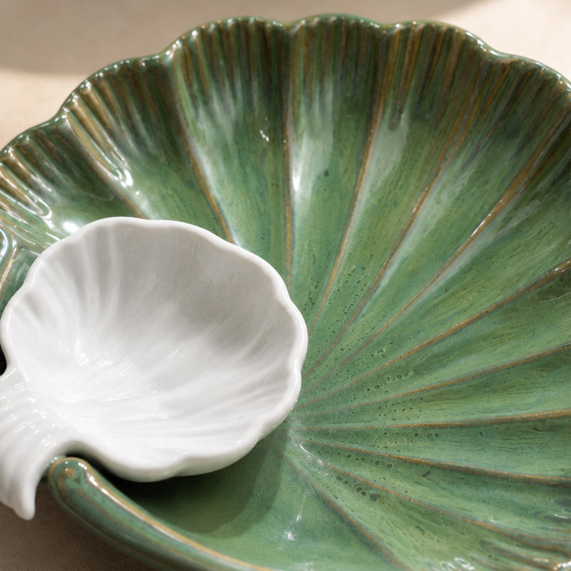 Green Sea Shell Ceramic Platter – Microwave & Dishwasher Safe Serving Platter Ceramic