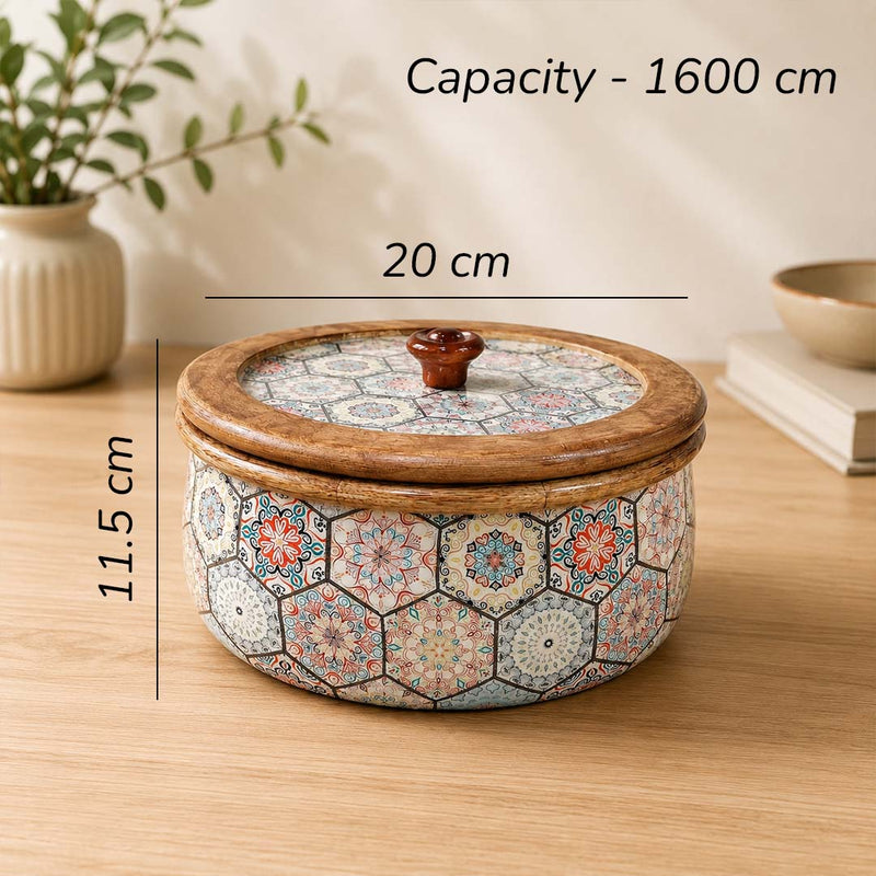 Floriva Mango Wood Roti Casserole with Flat Lid | 1800ML