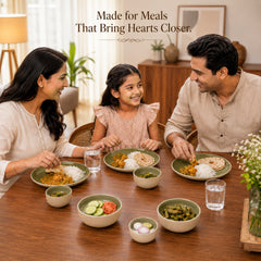Organic Green Ceramic Dinner Set - 21 Pieces with Serving Bowls