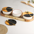 White Marble Ceramic Bowl Serving Set 3 Bowls, 1 Tray, 3 Spoon and 3 Coaster