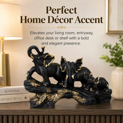 Majestic Black & Gold Elephant Family Sculpture
