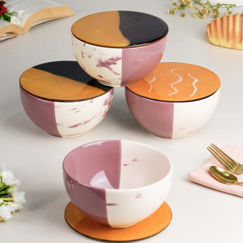 Magenta Italian Ceramic Bowl Set of 4 – 580ML with Lid