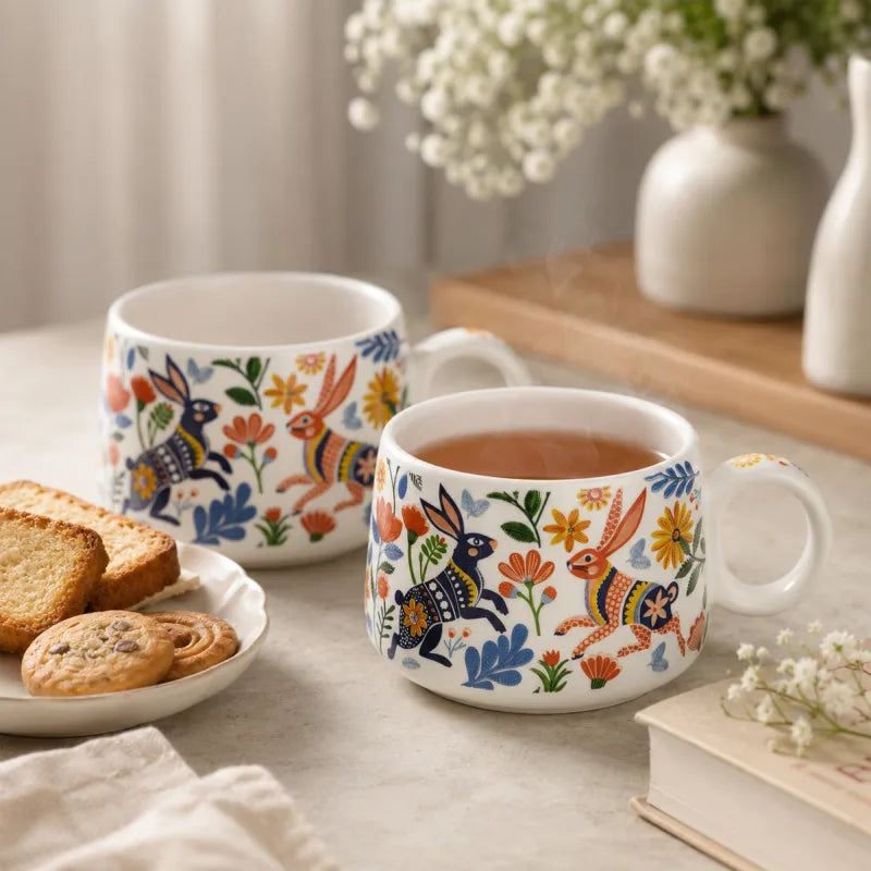 Bunny Floret Morning Tea Set: 1000ML Teapot & 6 Cups (150ML)