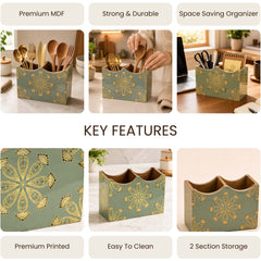 Emerald Heritage Wooden 2-Section Cutlery Holder