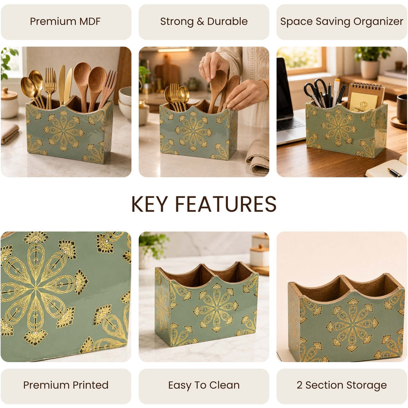 Emerald Heritage Wooden 2-Section Cutlery Holder