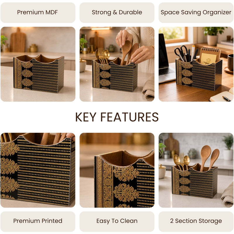 Royal Heritage Wooden 2-Section Cutlery Holder