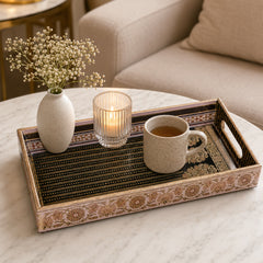 Royal Heritage Black & Gold Wooden Serving Tray Set of 3