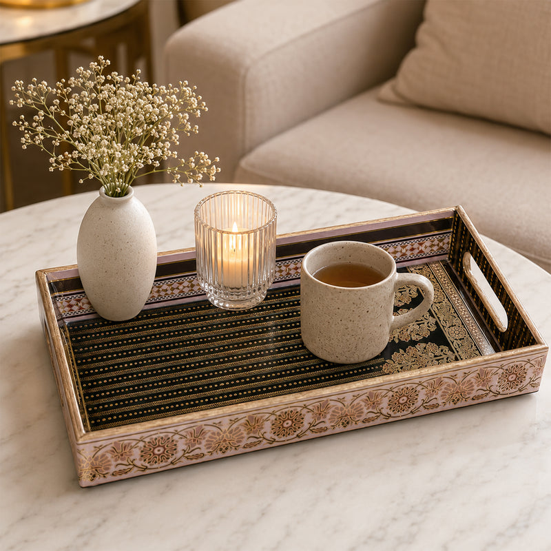 Royal Heritage Black & Gold Wooden Serving Tray Set of 3