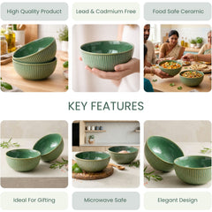Glam Green Ceramic Serving Bowl Set of 2