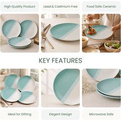 Tritone Green Matte Ceramic Set of 2 Dinner Plates