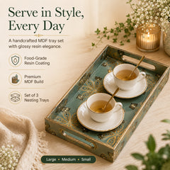 Emerald Heritage Wooden Serving Tray Set of 3
