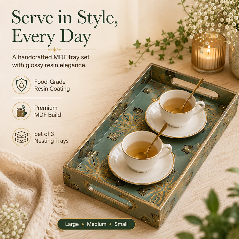 Emerald Heritage Wooden Serving Tray Set of 3