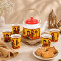 Traditional Punjabi Ceramic Tea Set – “Jitthe Tea Utthe Me” Kettle with 6 Tea Glasses