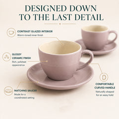 Solid Lavender Ceramic Cappuccino Cup & Saucer Set of 4