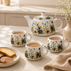 Botanical Meadow Ceramic Tea Set – 1000ML Teapot & 6 Cups