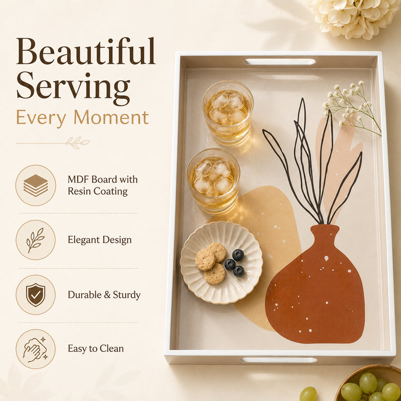 Ivory Amber Botanica Wooden Serving Tray Set of 3