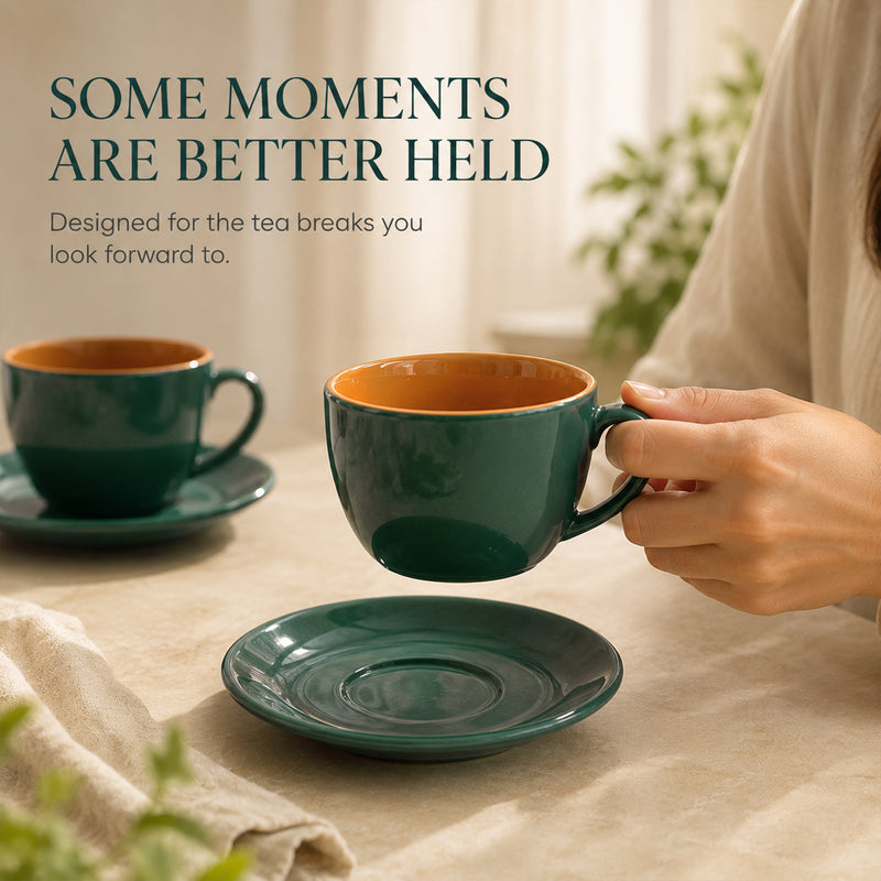 Teal Novelle Ceramic Cappuccino Cup & Saucer Set of 4