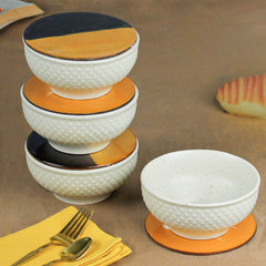 Cream Star Ceramic Bowl Set of 4 – 580ML with Lid