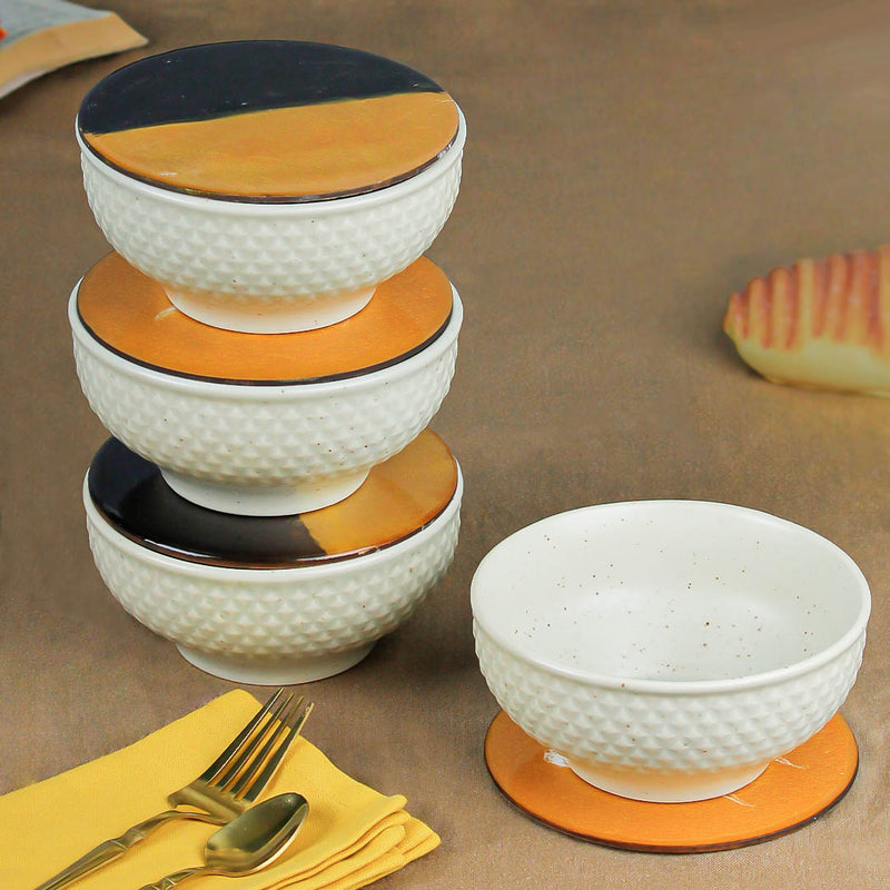 Cream Star Ceramic Bowl Set of 4 – 580ML with Lid