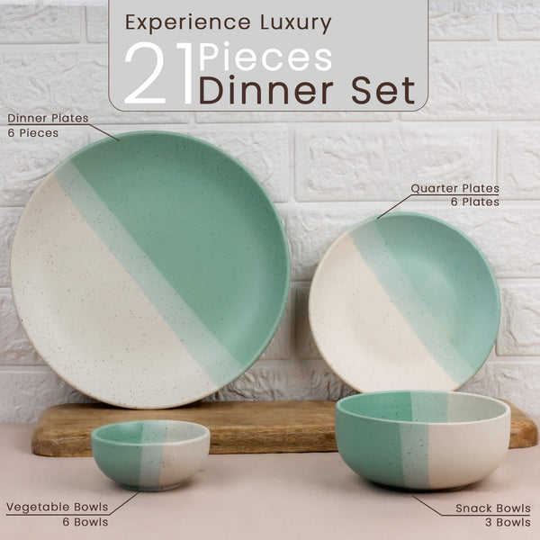 TT Green Matte 21-Piece Ceramic Dinner Set For 6